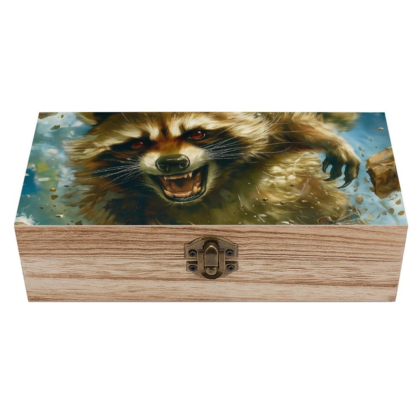 SMAZDFXX Adventurous Cosmic Raccoon Wooden Storage Box Multipurpose Decorative Box for Jewelry Photo Home Decor