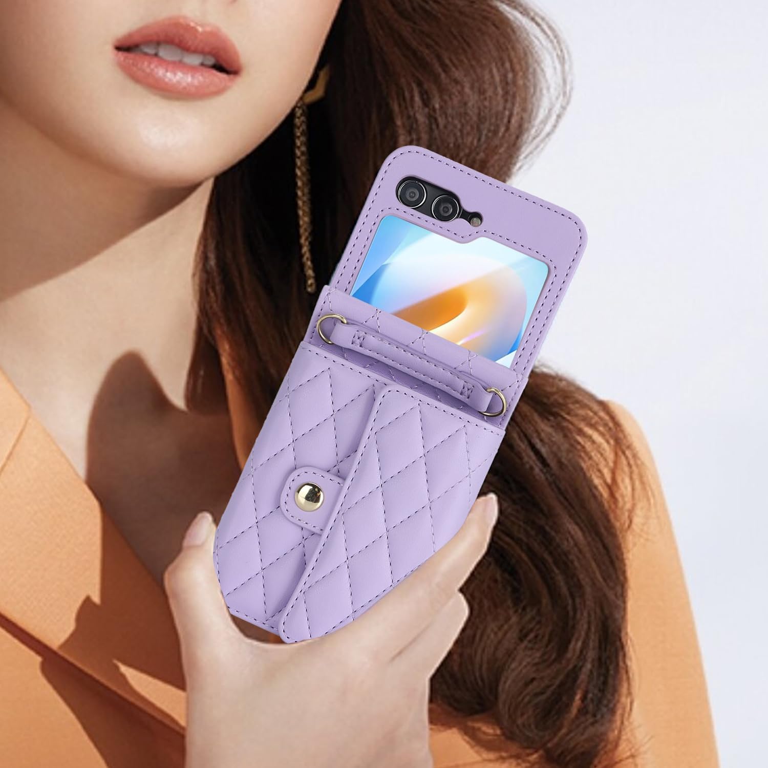 for Samsung Galaxy Z Flip 6 Accordion Crossbody Wallet Case, 4 Card Slots, RFID Blocking, and Adjustable Strap - Stylish and Versatile Accessory for The Modern Chic Woman (Purple)