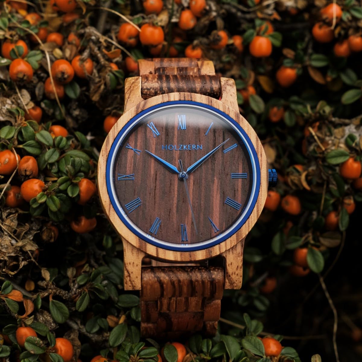 HOLZKERN Armbanduhr Quarz Herbstmorgen Zebrano/Wenge 9120078332702 | außergewöhnliche Unisex-Uhr für Frauen und Männer,