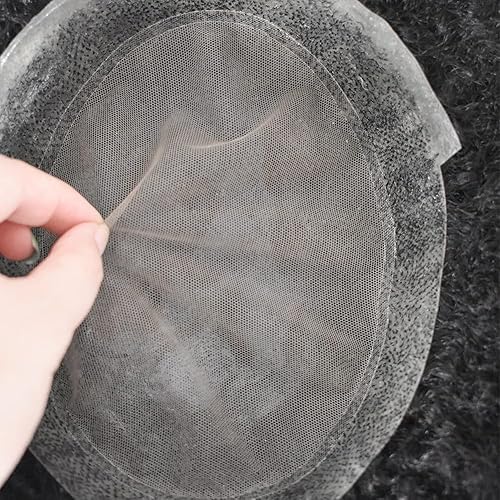 Miniatura 5 de Toupee para hombres negros, sistema de reemplazo de cabello rizado afro para hombre, centro de encaje Brethable, cabello humano natural, pelucas