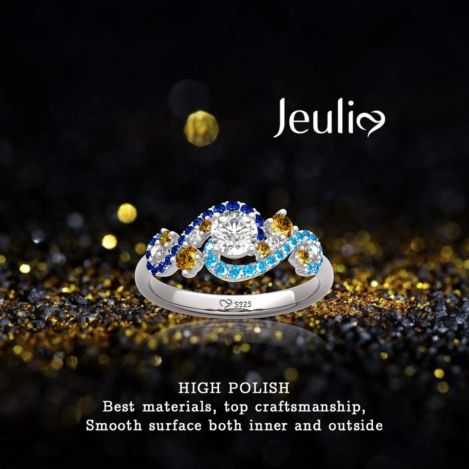 Jeulia "The Starry Night Round Cut Sterling Silver Ring Fashion Ring for Wife Anniversary Girlfriend Valentine's day Birthday Gift with Beautiful Jewelry Box
