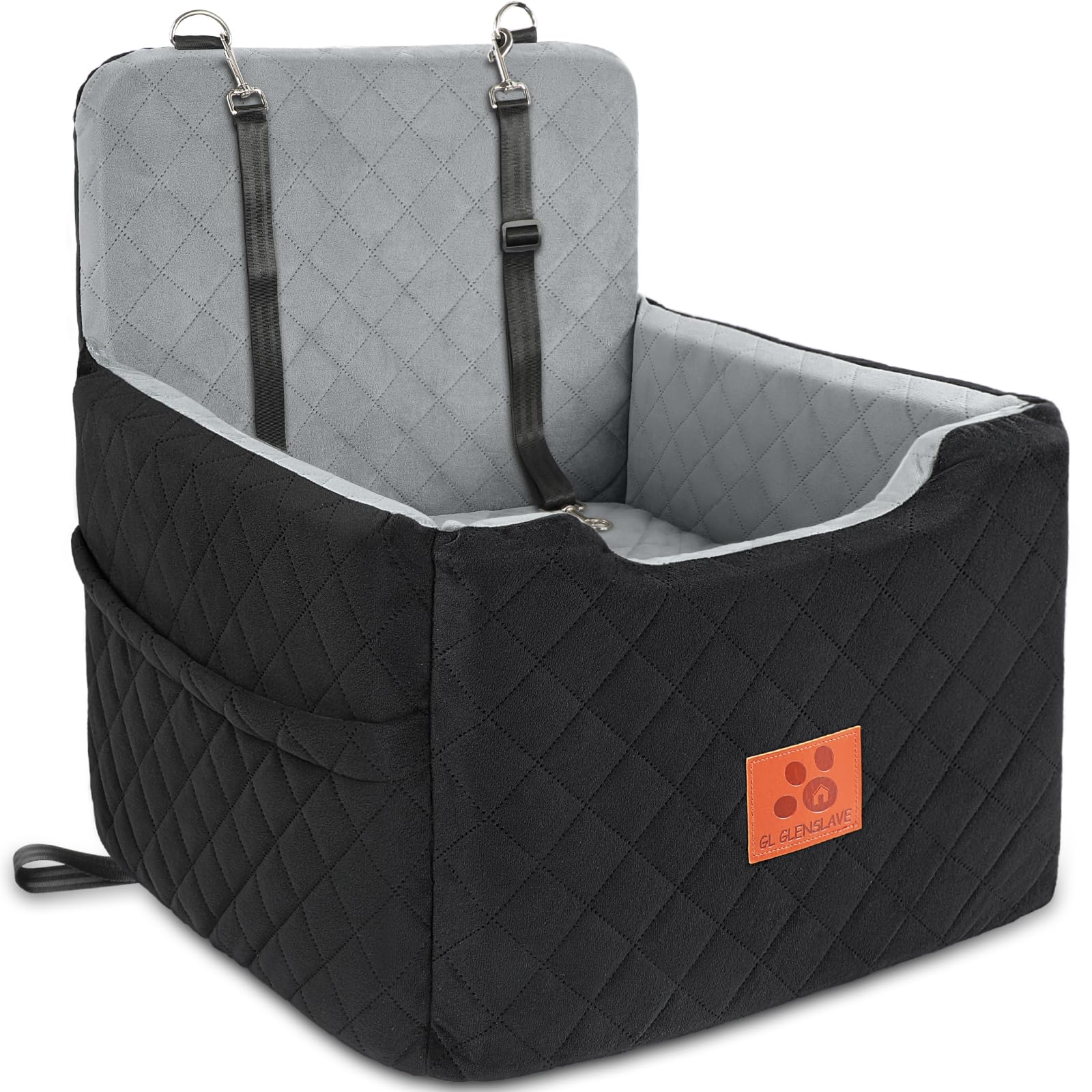 Dog Car Seat for Small/Medium Dogs Under 35lbs,Memory Foam Dog Booster Seats,Detachable and Washable Traval Pet Car Seat, Dogs Bed with 2 Safety Belts(Balck/Grey)