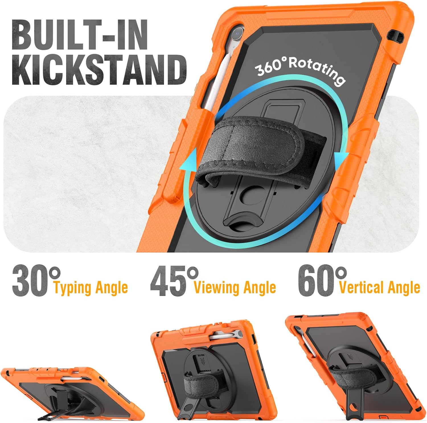 HXCASEAC Case for Samsung Galaxy Tab S10 FE+ Plus Tablet Case 13.1 inch, Heavy Duty Protective with S Pen Holder/Hand Strap/Built-in Screen Protector, S10FE Plus 2025 (SM-X620 SM-X626B), Orange