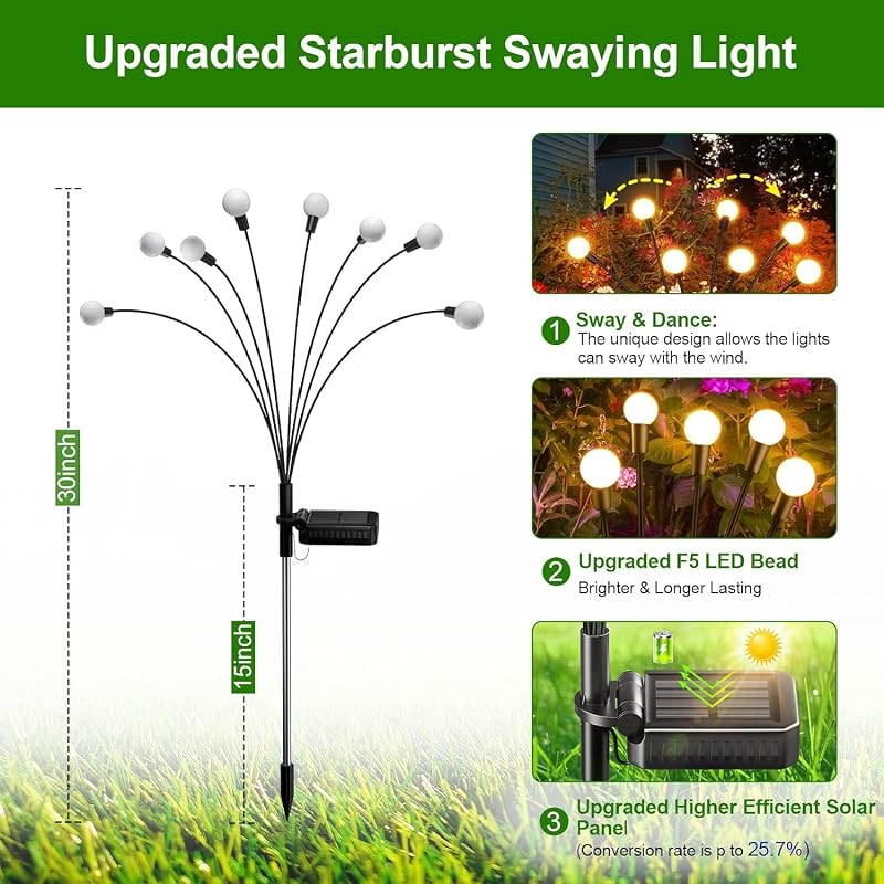 Kizozo 4 darabos szolár lámpa készlet, 10 LED-es tüzérfly, IP65 vízálló kertilámpa
