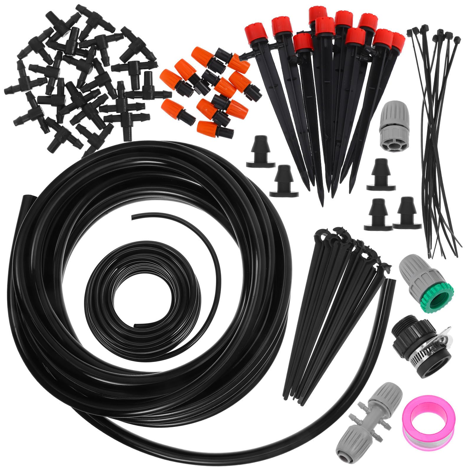 Kisangel Kit D'irrigation Goutte à Goutte en PP et Acier Inoxydable pour Pelouse et Plantes Buses Brumisation et Goutteurs, Système D'arrosage Automatique pour Jardin Extérieur