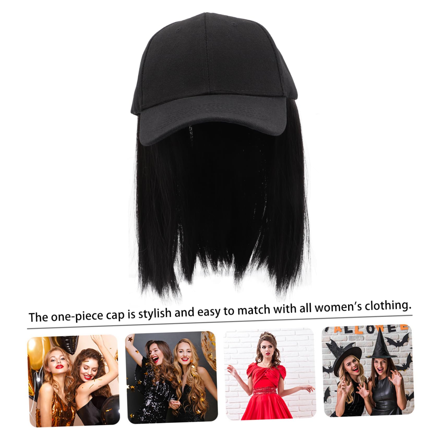 WOFASHPURET Women Integrated Wig Hat with Straight Hair Fashionable Fake Hair Hat for Easy Styling Natural Look Costume Accessory for Every Occasion