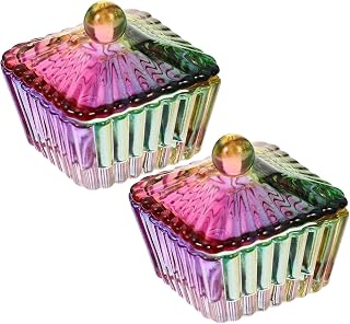 FOMIYES 2pcs Glass Nail Art Dappen Dish Rainbow Crystal Dappen Bowl Monomer Dish with Lid for Acrylic Nails Manicure Powder Liquid Colorful Square
