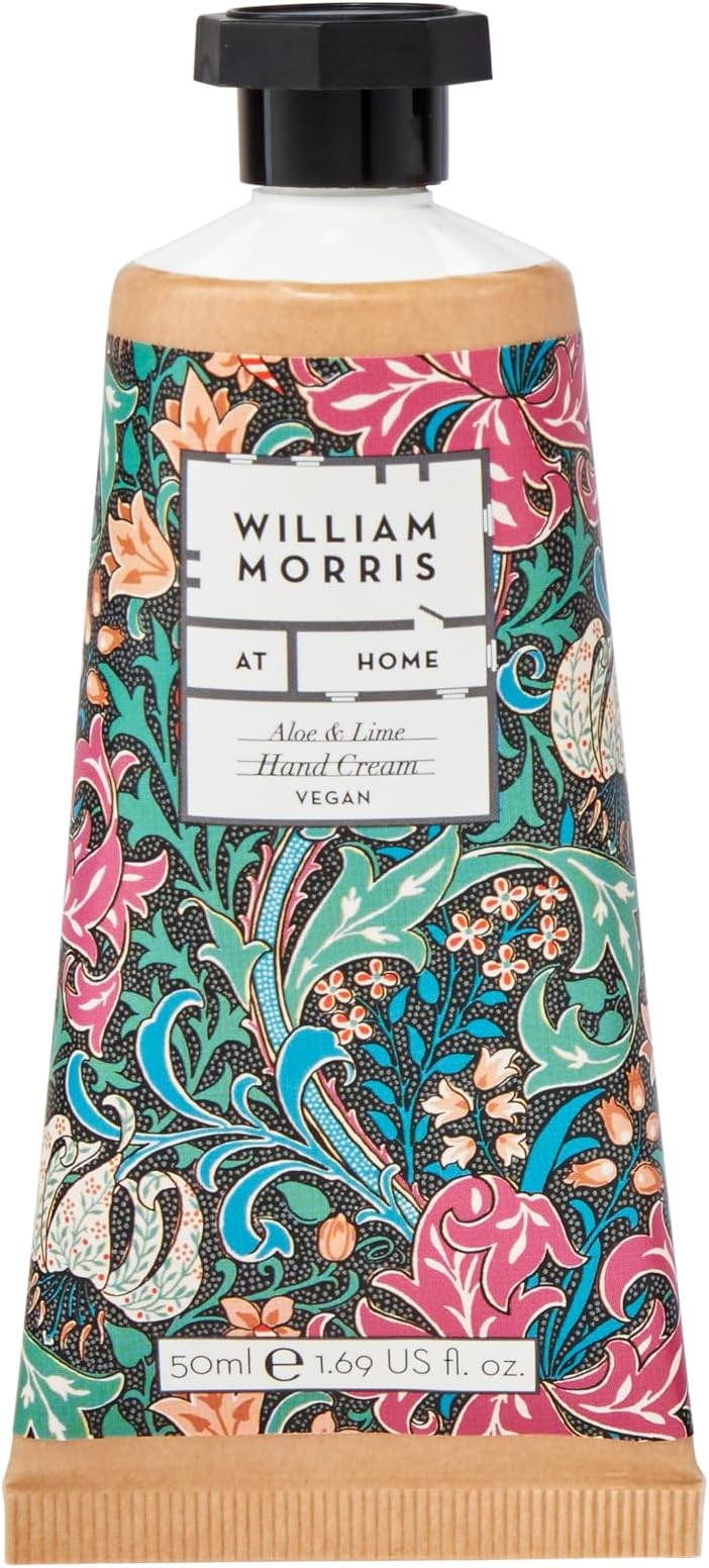 William Morris At Home Hand Cream 50ml, Enriched with Shea Butter, Floral Fragrance With Cedarwood, Pocket and Travel Size, Vegan and Cruelty Friendly, Aloe and Lime Golden Lily Dark