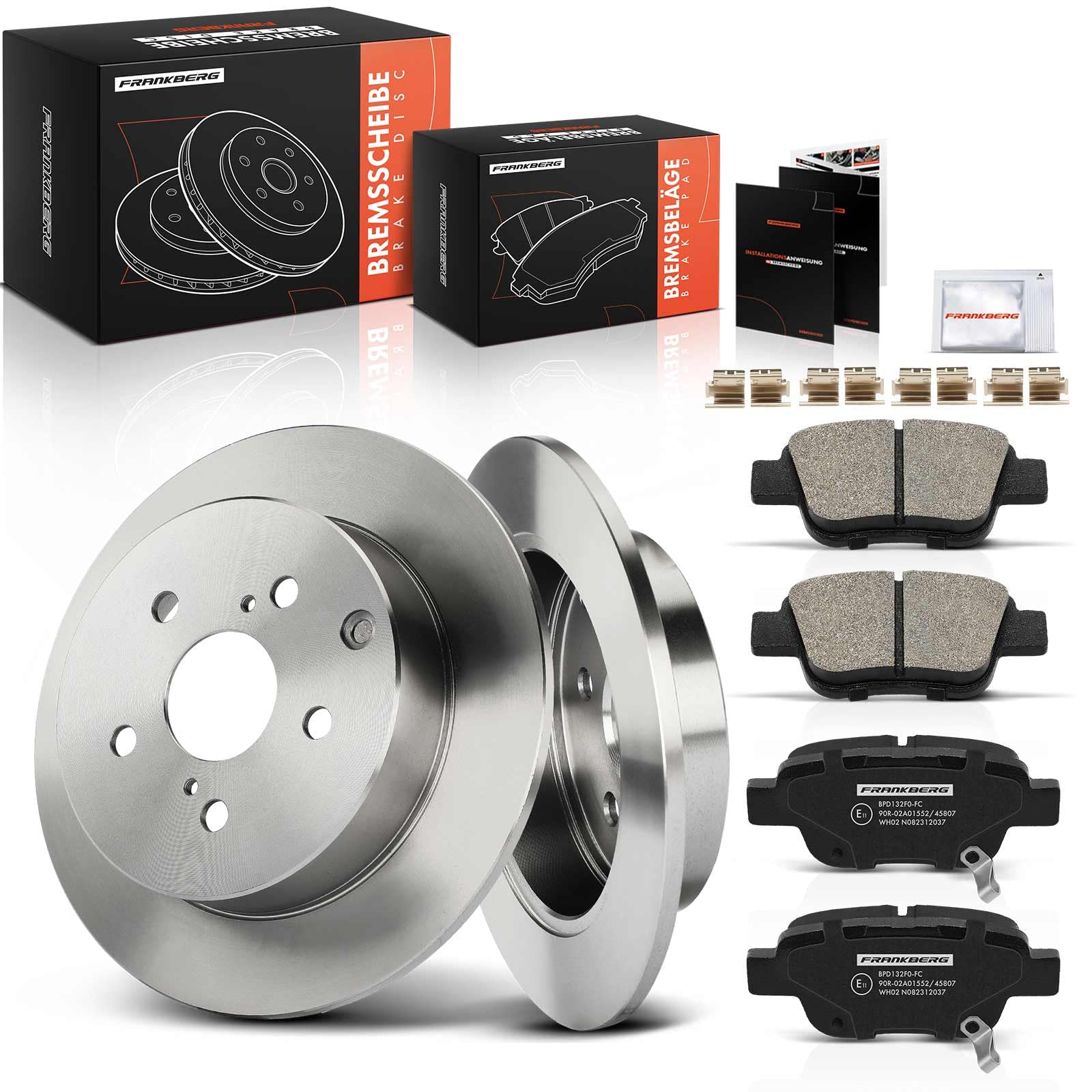 Frankberg Bremsensatz inkl. 2x Bremsscheiben + 4x Bremsbeläge Hinten Kompatibel mit Coroll.a Verso R1 ZER ZZE12 1.6L-2.2L 2004-2009 Replace# 04466YZZE2, 0446605010