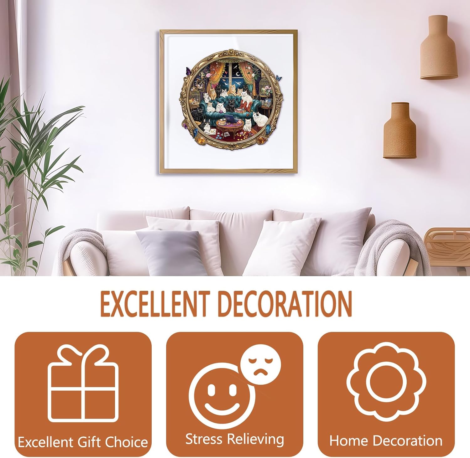 Wooden Puzzles for Adults - Cat Party Night Wooden Puzzle, Unique Shape Wood Jigsaw Puzzle for Adults, Wood Puzzles Adult, Gifts for Cat Lovers, Wall Art Home Decor (190pcs 11.4 * 11.1in M)