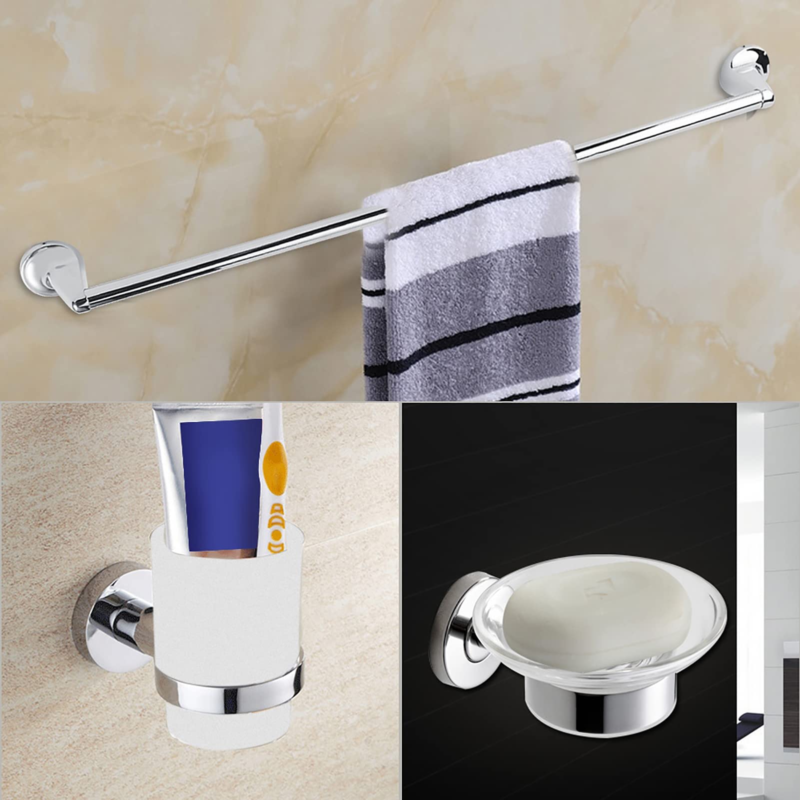 Annadue Juego de Accesorios de Baño de Montaje en Pared de 6 Uds, Toallero para Inodoro, Soporte para Cepillo de Dientes, Dispensador de Papel y para Almacenamiento en Estante de Cocina