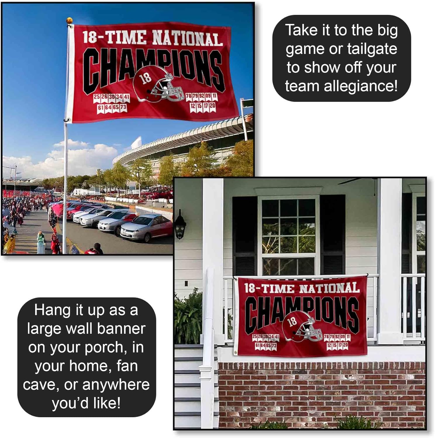 Alabama Crimson Tide 2020 18 Time College Football Champions Banner Flag