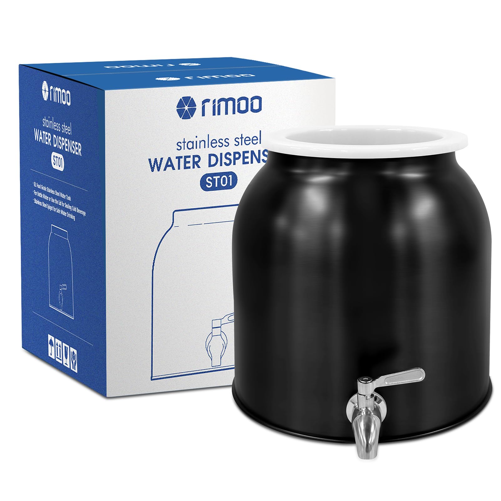 2.5 Gallon Stainless Steel Water Crock, Countertop Water Dispenser for 3-5 Gallon Bottle, Water Bottle Beverage Dispenser with Stainless Steel Spigot &amp; Lid for Parties Lemonade, Home Water