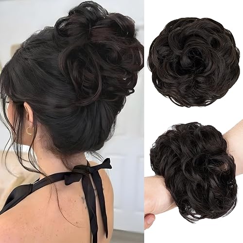 1PCS Messy Bun Hair Piece Wavy Curly Thick Updo Hairpiece