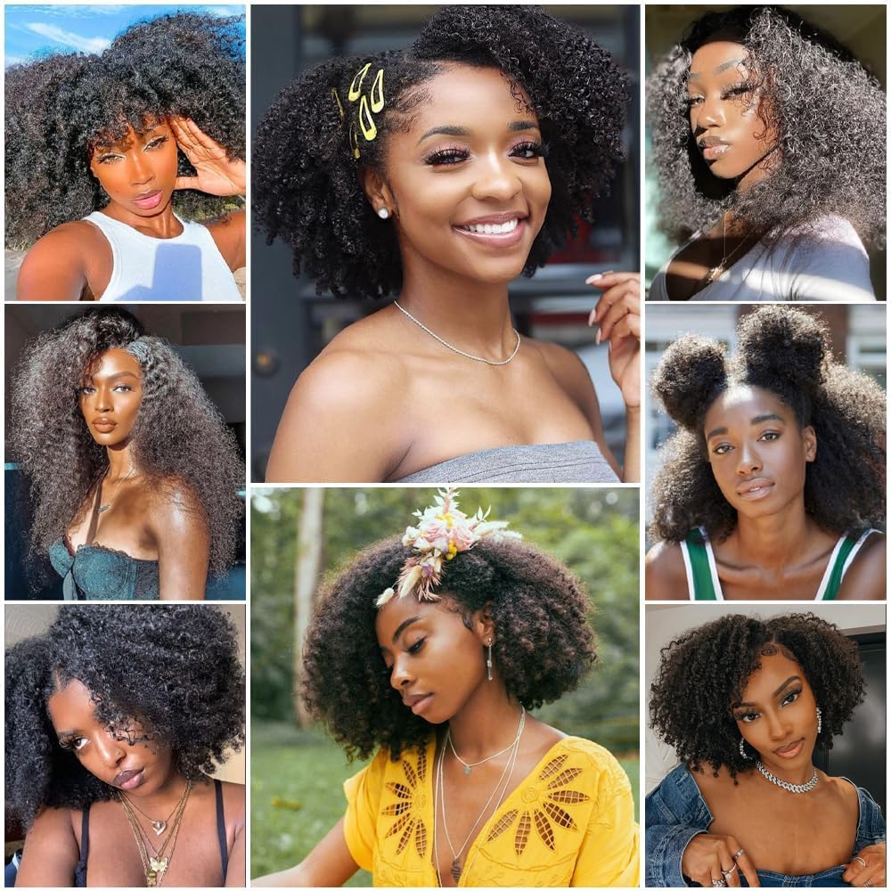 Mongolian Afro Kinky Curly Human Hair 3 Bundles (14 16 18 Inchs) Afro Curly Weave Hair Extensions for Black Women Unprocessed Virgin Hair Afro Kinky Human Hair Bundles Natural Color