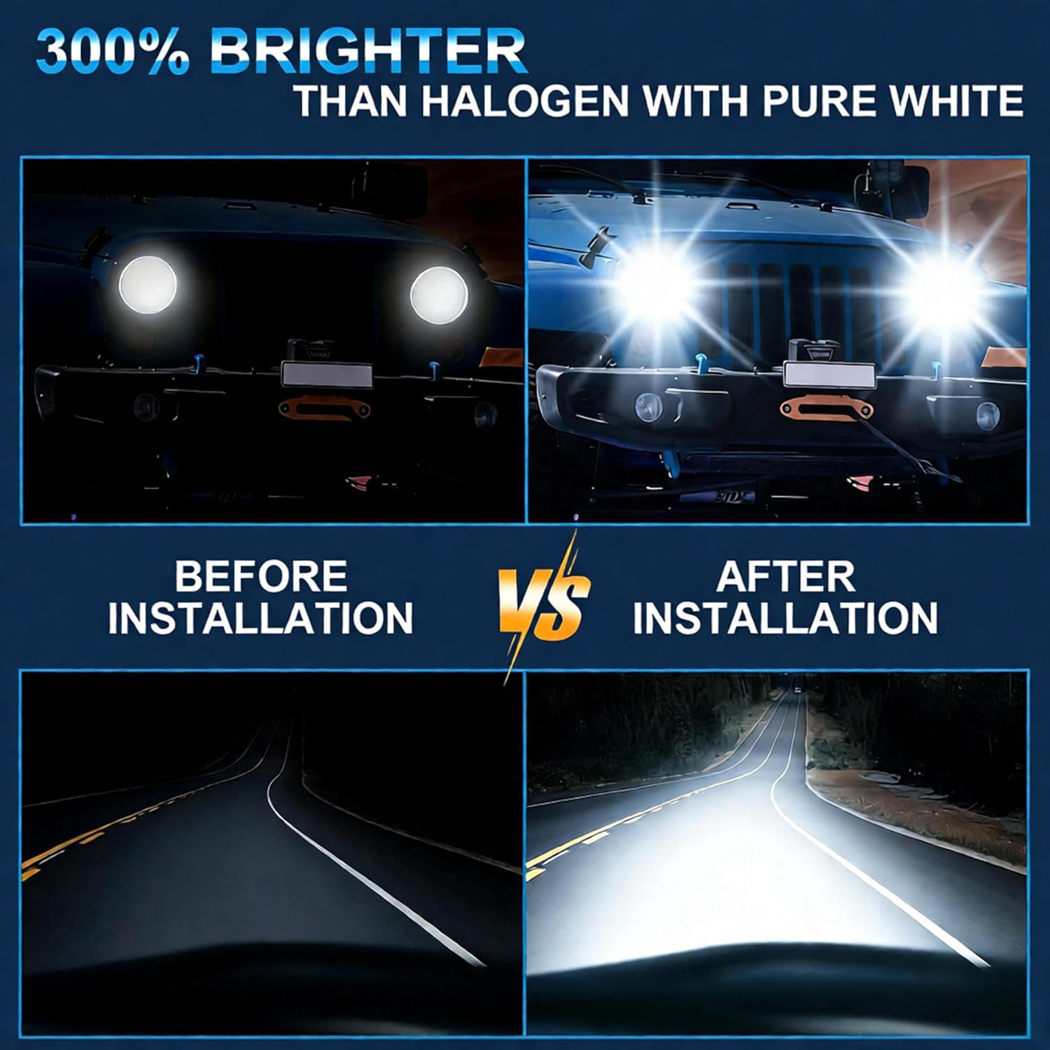 4pcs H6024 7 inch glass round headlight housing H4/9003 Dual Beam Headlight LED Bulbs Compatible with Wrangler JK LJ TJ CJ