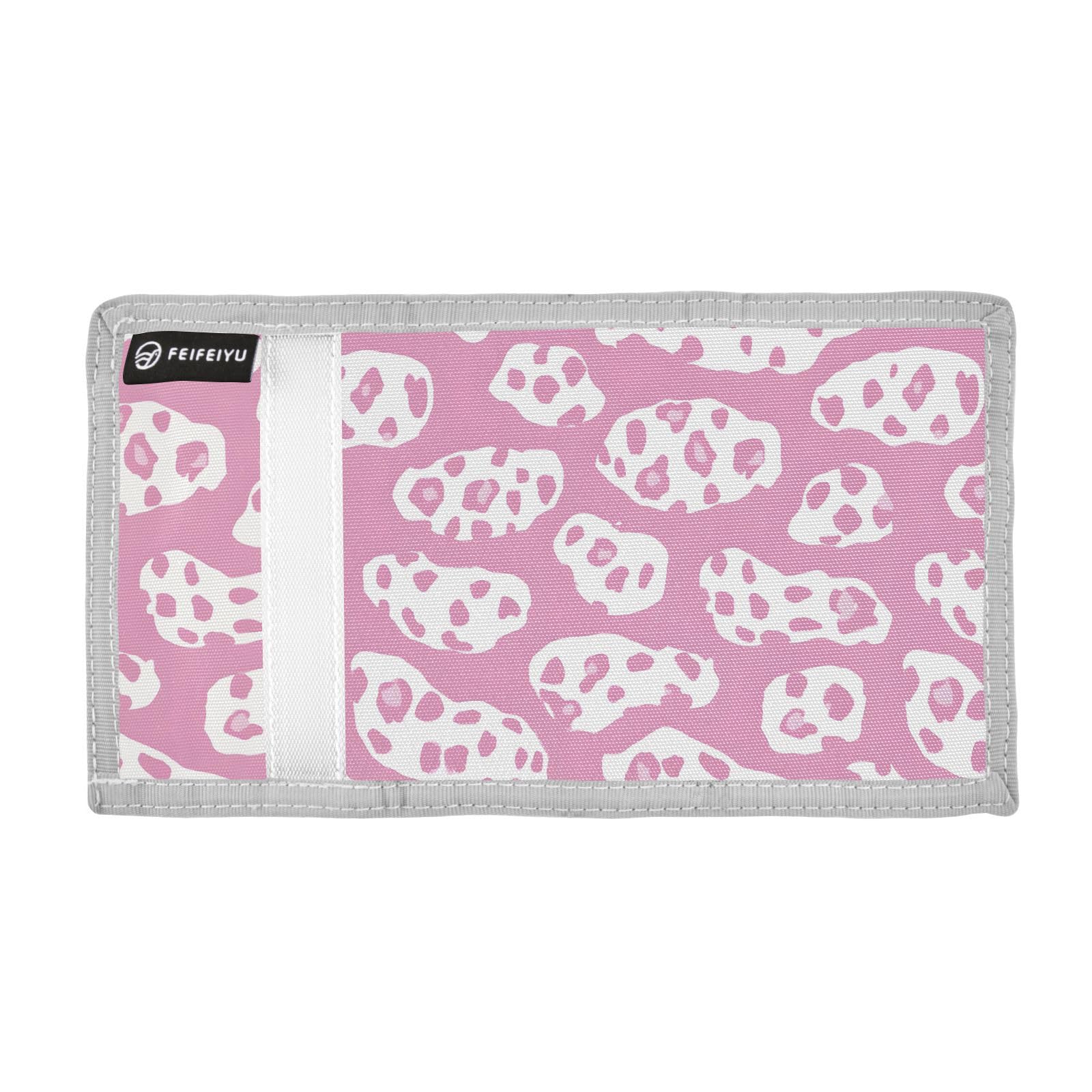 zyrtty Kids Wallets for Boys Girls Ages 4-18 Trifold, Leopard Print White Pink Wallet with Zippered Coin Pocket and Card Holders, Novelty Wallet for Childrens Birthday Gifts