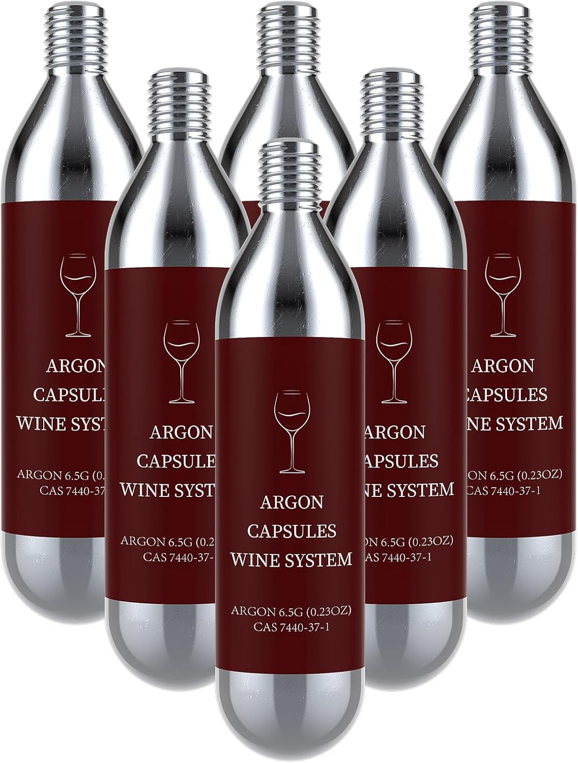 6 Pack Argon Gas Capsules Compatible with Wine Preservation Systems,Plastic, Cyclindrical Bottle Stopper for Wine Preservation,Silver