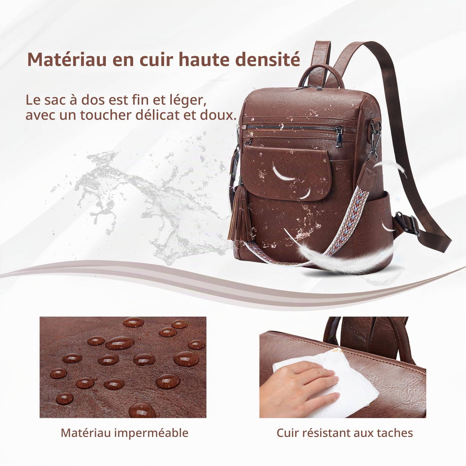 Petit Sac a Dos Cuir Femme Vintage, 2 en 1 Sacs à Main Portés Dos Femme Imperméable Cuir Sac à Dos élégant Plusieurs Poches Sac a Dos Antivol pour le Loisir, Voyage