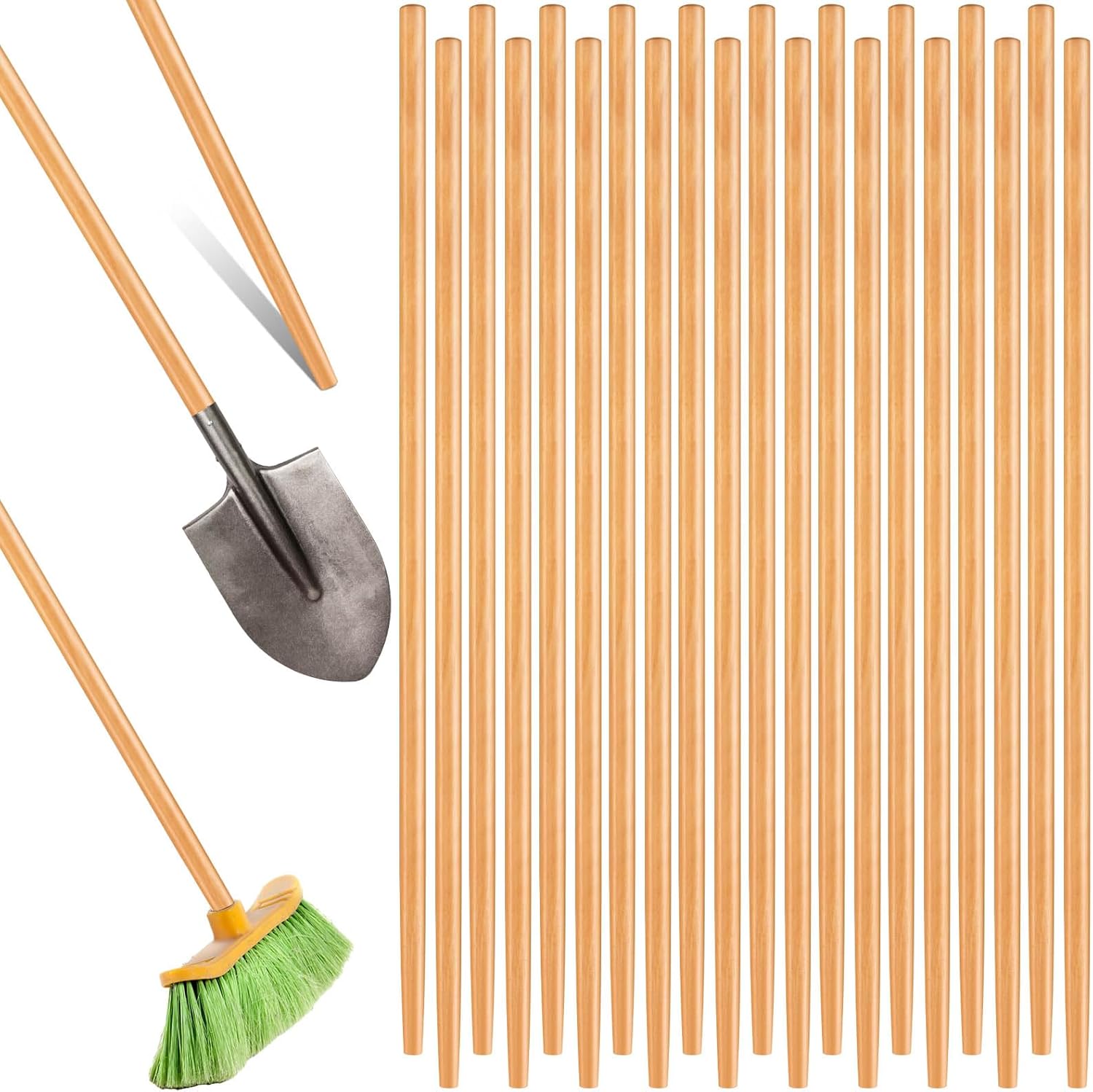 Barydat 20 Pcs Broom Handle Wood Sanded Tapered Tip 55 x 1 Inch Long Handle Mop Broom Stick Pole for Home Office Floor Cleaning Sweeping Replacement