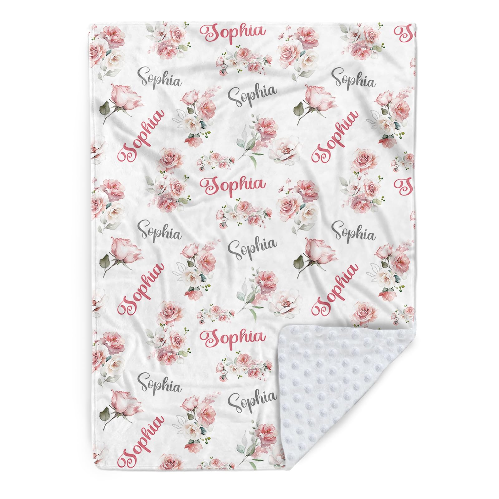 Mybbao Custom Baby Blanket With Name, Double Layer Soft Dot Back Personalized Baby Blanket for Boys Girls, Customized Floral Flannel Swaddle for Toddlers Kids Baby Shower, Birthday Gifts