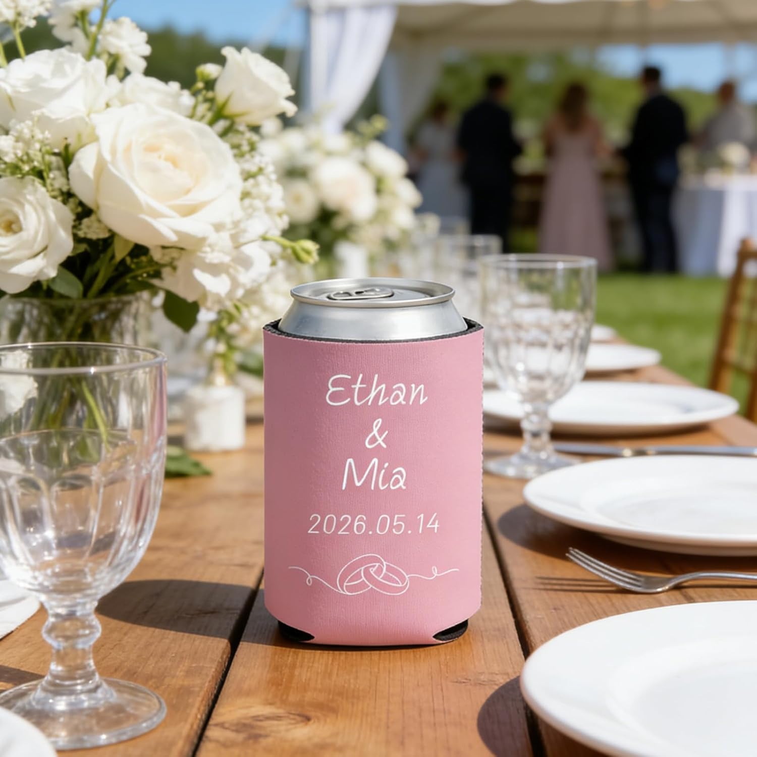 Custom Wedding Can Coolers 5-500 PC Monogram Can Holders Custom Drink Holders for Anniversary, Engagement (100)