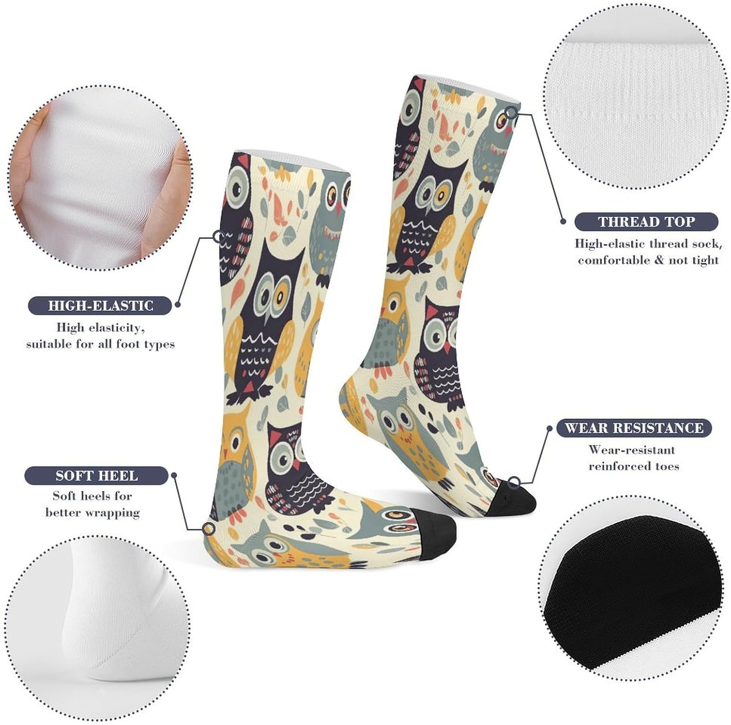 Animal Cartoon Owls Cute Crew Socks Calf Socks Athletic Crew Sock