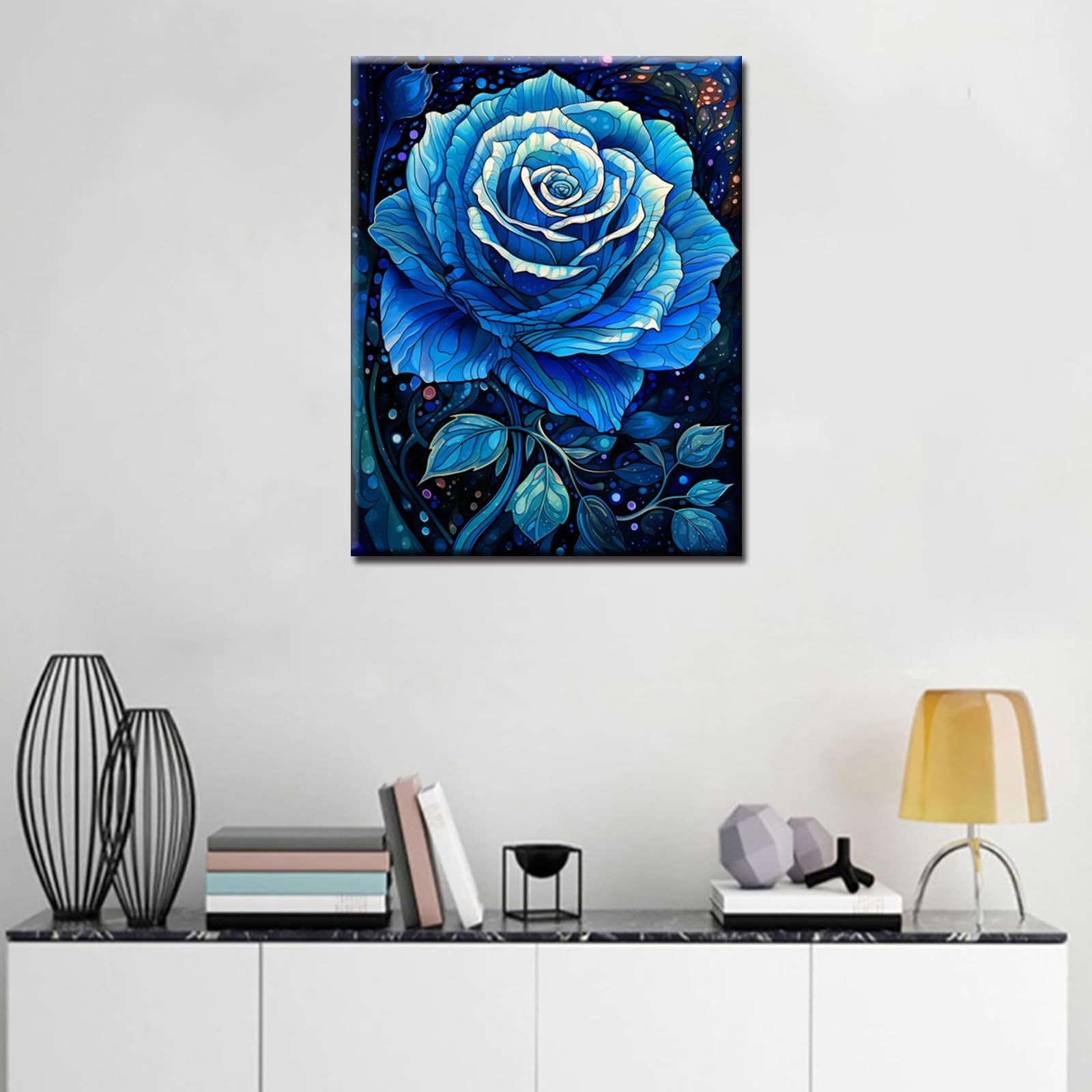 Blue Roses Abstract Abstract Blue Rose Floral Pattern By Watanbe Sekai Wall Art Wrapped