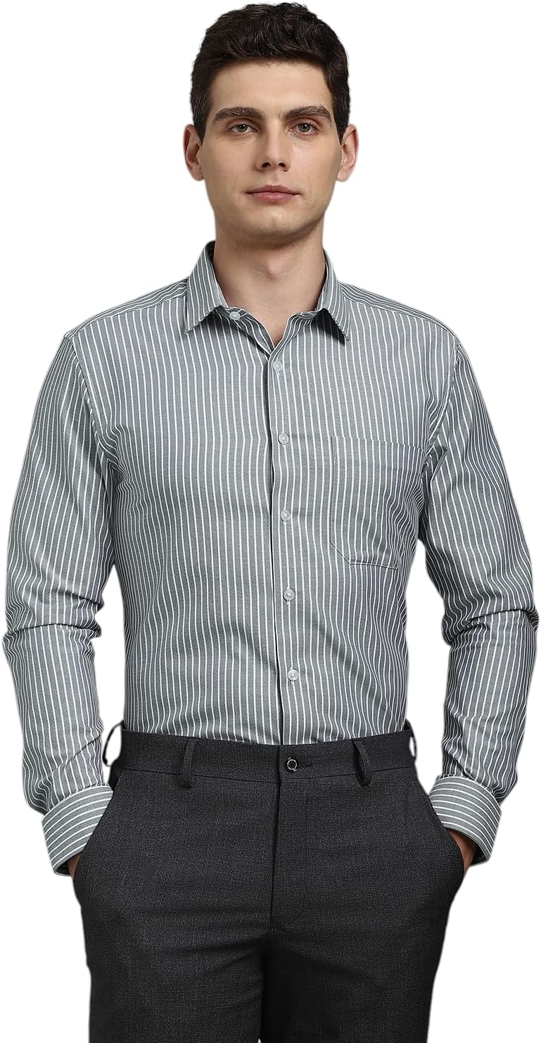 Louis PhilippeMen's Easy to Iron Premium Cotton Wrinkle Resistant Slim fit Striped Formal Shirt