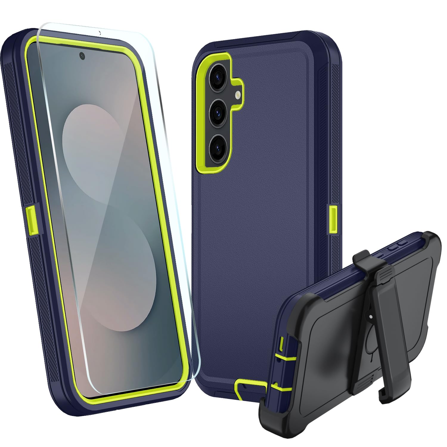 for Samsung Galaxy S25 FE Case, Heavy Duty case, [Belt Clip Holster] [Glass Screen Protector] [Military Grade Protective ] [Shockproof] [Dropproof] [Dust-Proof] (with Belt Clip, Blue Green)