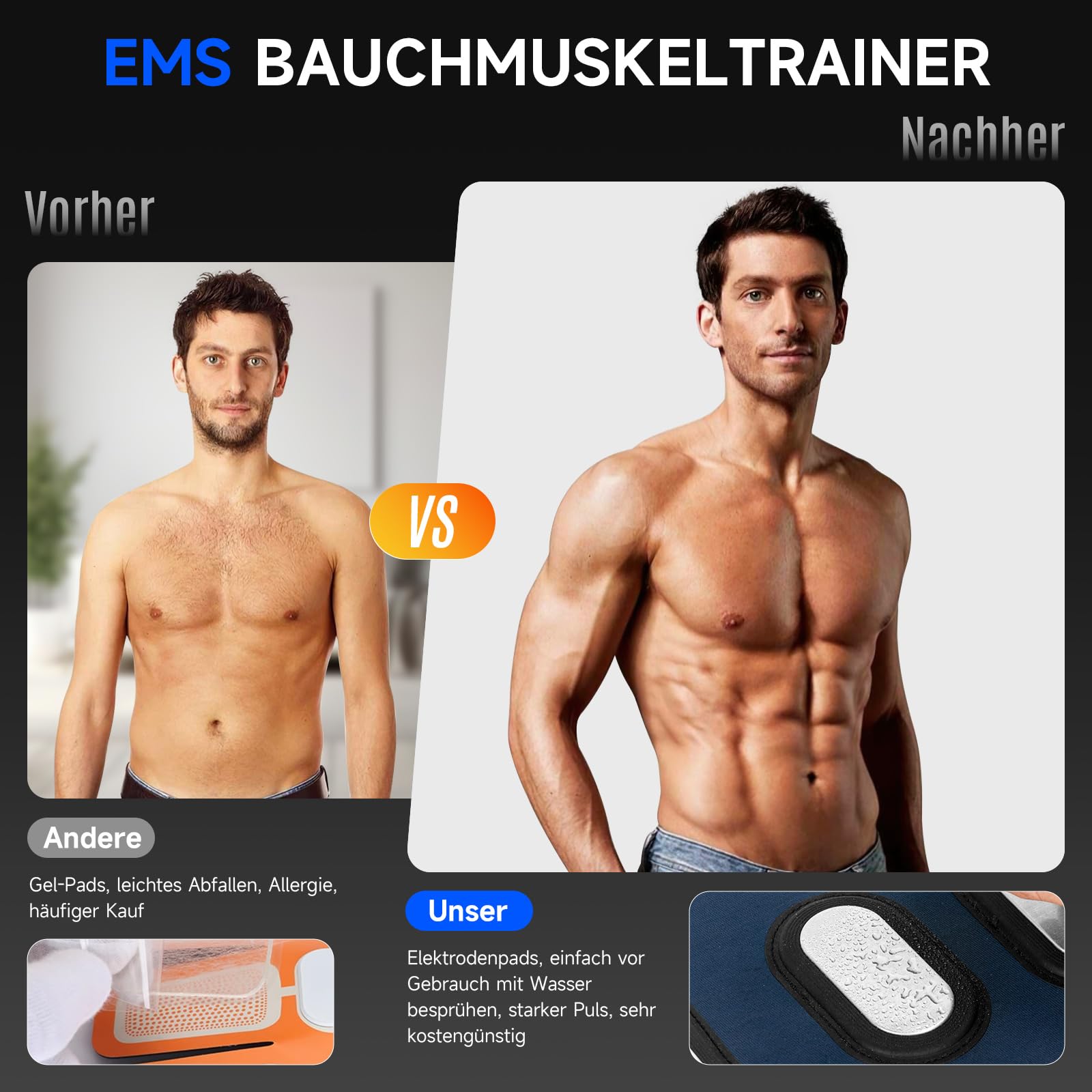 Profey EMS Bauchmuskeltrainer, Bauchmuskeltrainer Elektrisch für Arm Bein, EMS Trainingsgerät mit 10 Modi und 30 Intensitäten, EMS Gerät Bauchtrainer mit Aluminium-Elektroden, Kalorienanzeige