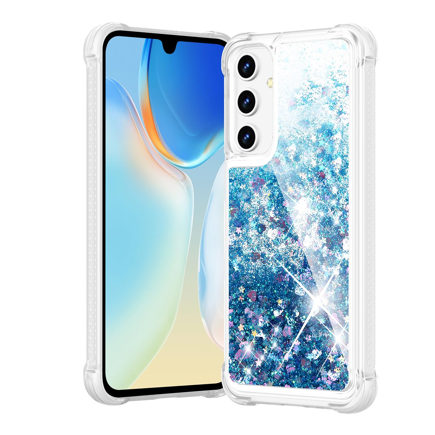 Coque Samsung S24 FE antichoc sable liquide bleu transparente