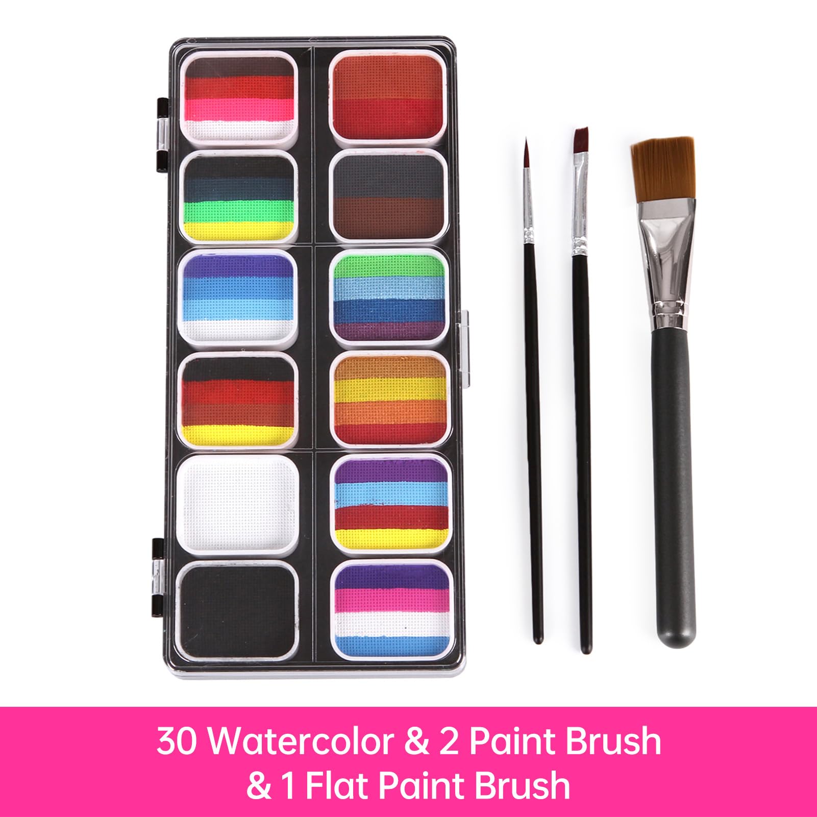 Pittura per il viso Set di 30 colori per acquerelli con 3 pennelli Kit attivato in modo sicuro per Halloween Costume Cosplay Party Festival Artisti Adulti (con 3 pennelli)