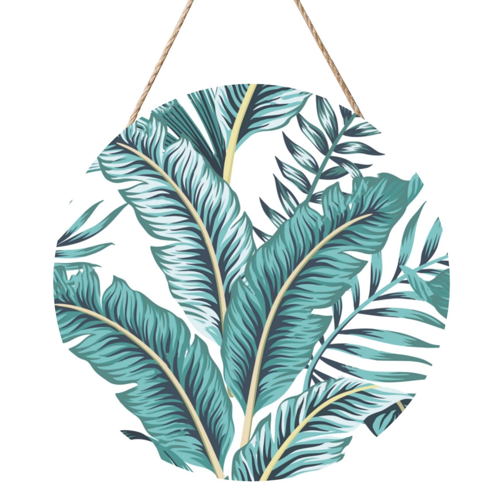 InOmak Tropical Banana Green Leaf Tropical, Round Wood Panel Painting 12 in, Wall Hanging Painting For Home