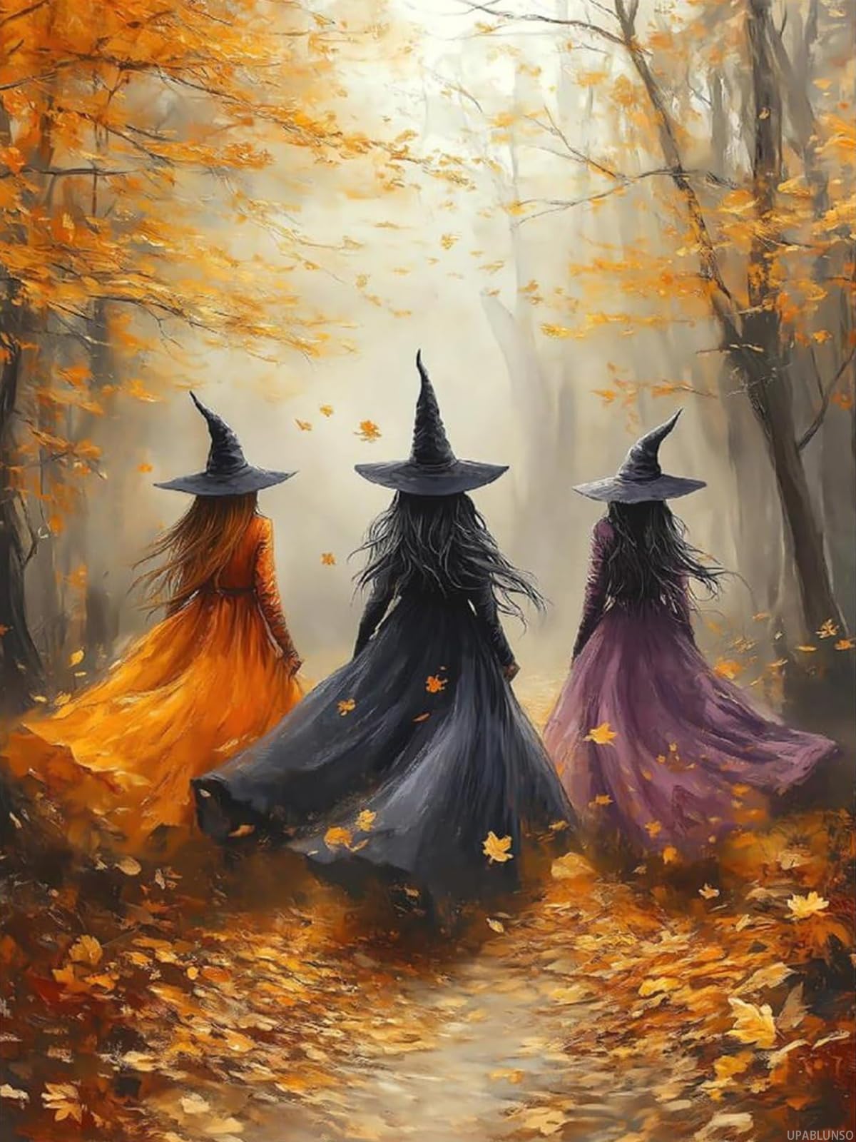 Kit de arte de pintura de diamantes vintage de tres brujas en el bosque para adultos, Halloween, pintura artística de diamantes para principiantes, pintura de gemas redondas para manualidades,