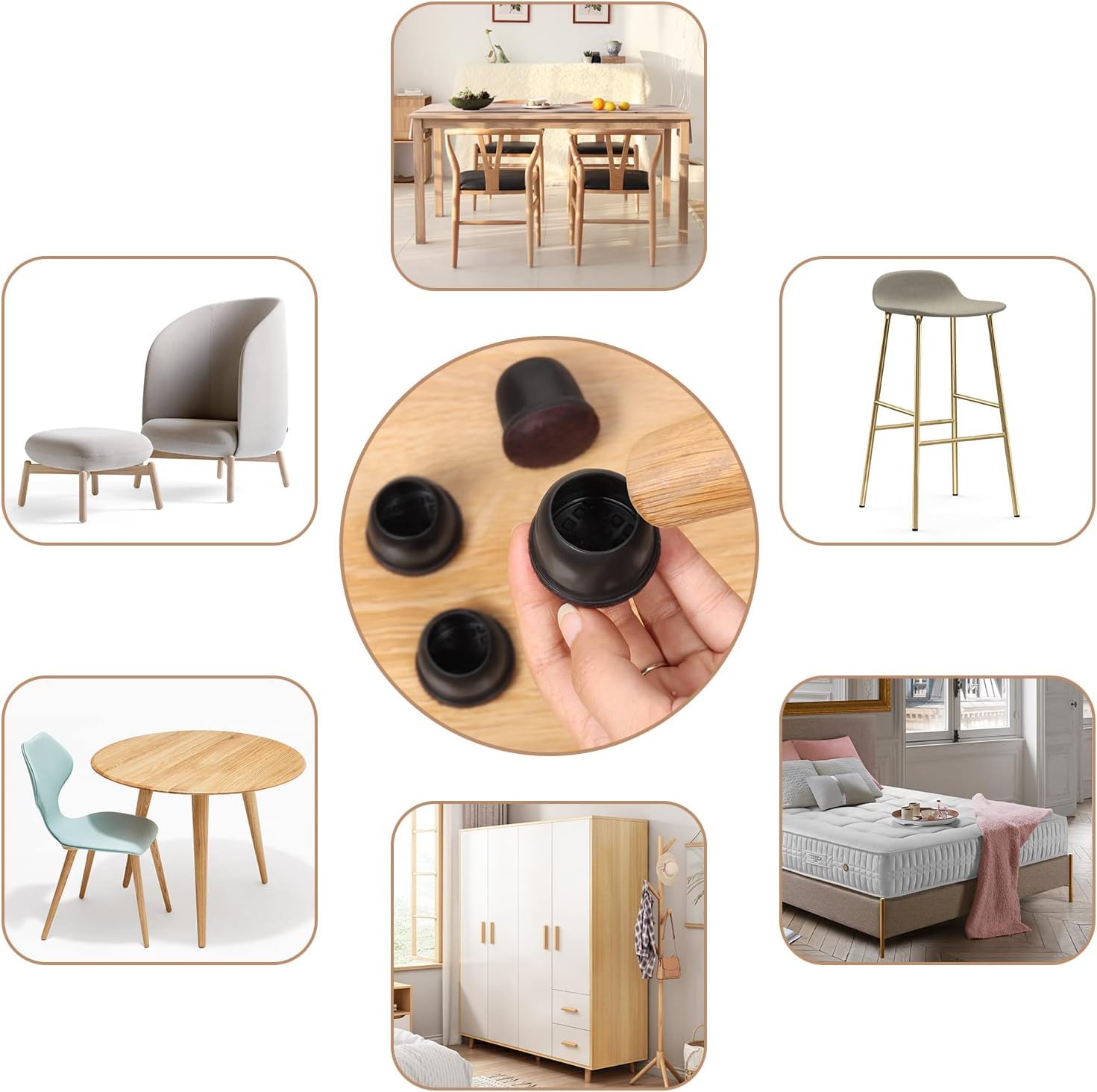 32 PCS Small Black Silicone Chair Leg Floor Protectors with Wrapped Felt, Rubber Chair Leg Caps, Chair Leg Covers - Image 2