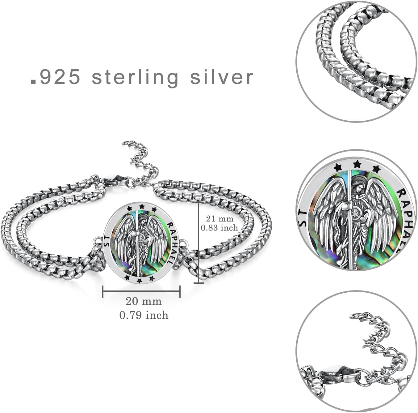 Archangel Raphael/St Christopher/St Benedict Bracelets 925 Sterling Silver Protection Bracelet Protection Medal Jewelry Gift for Men Women