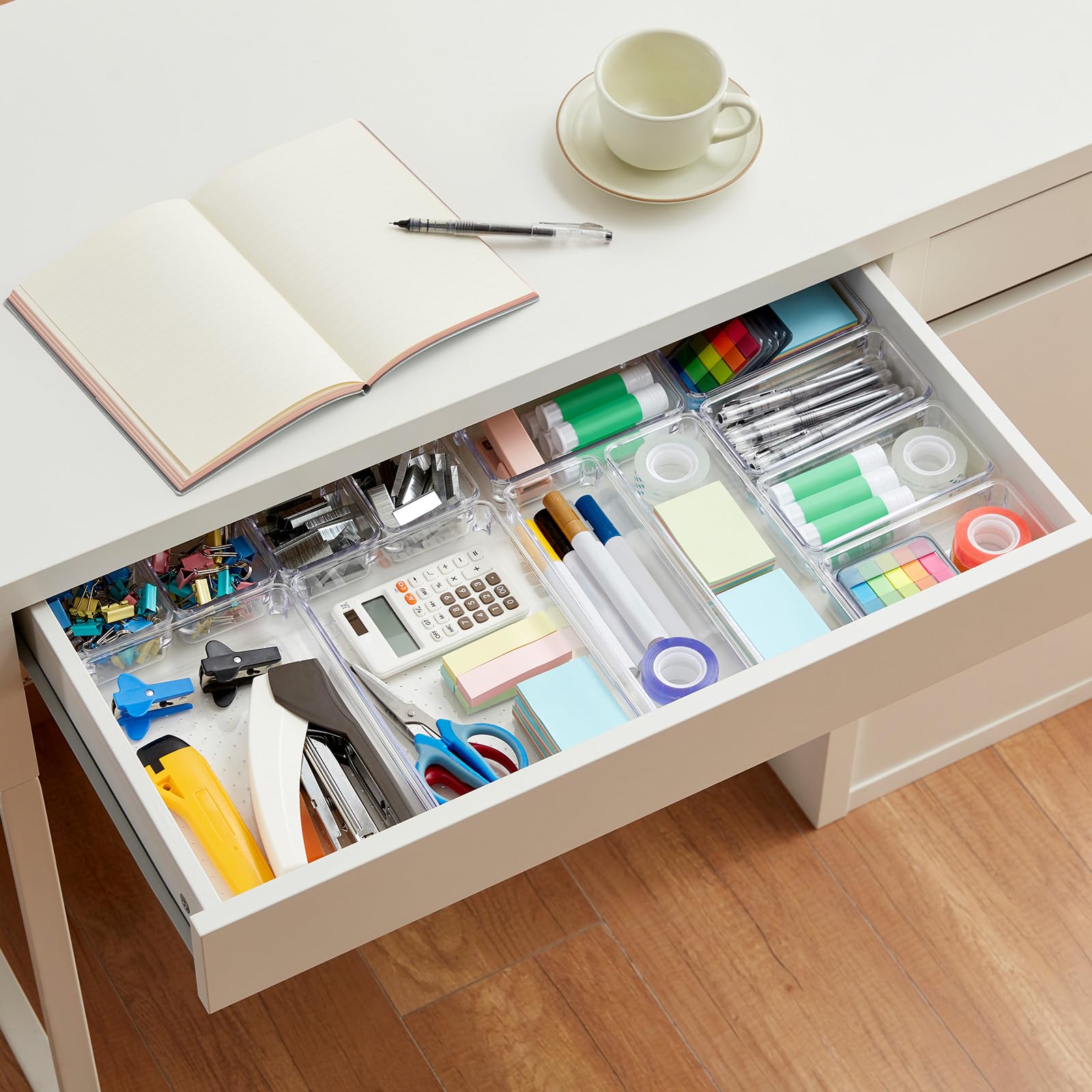 Lifewit 16 PCS Zestaw Organizer Szuflada Zestaw Jasny Plastikowy Szuflada Biurko Podziały Tace Kredens Przechowywanie Pojemniki Pudło z Podziałkami do Makijażu, Biżuterii i Gadżetów, Biuro
