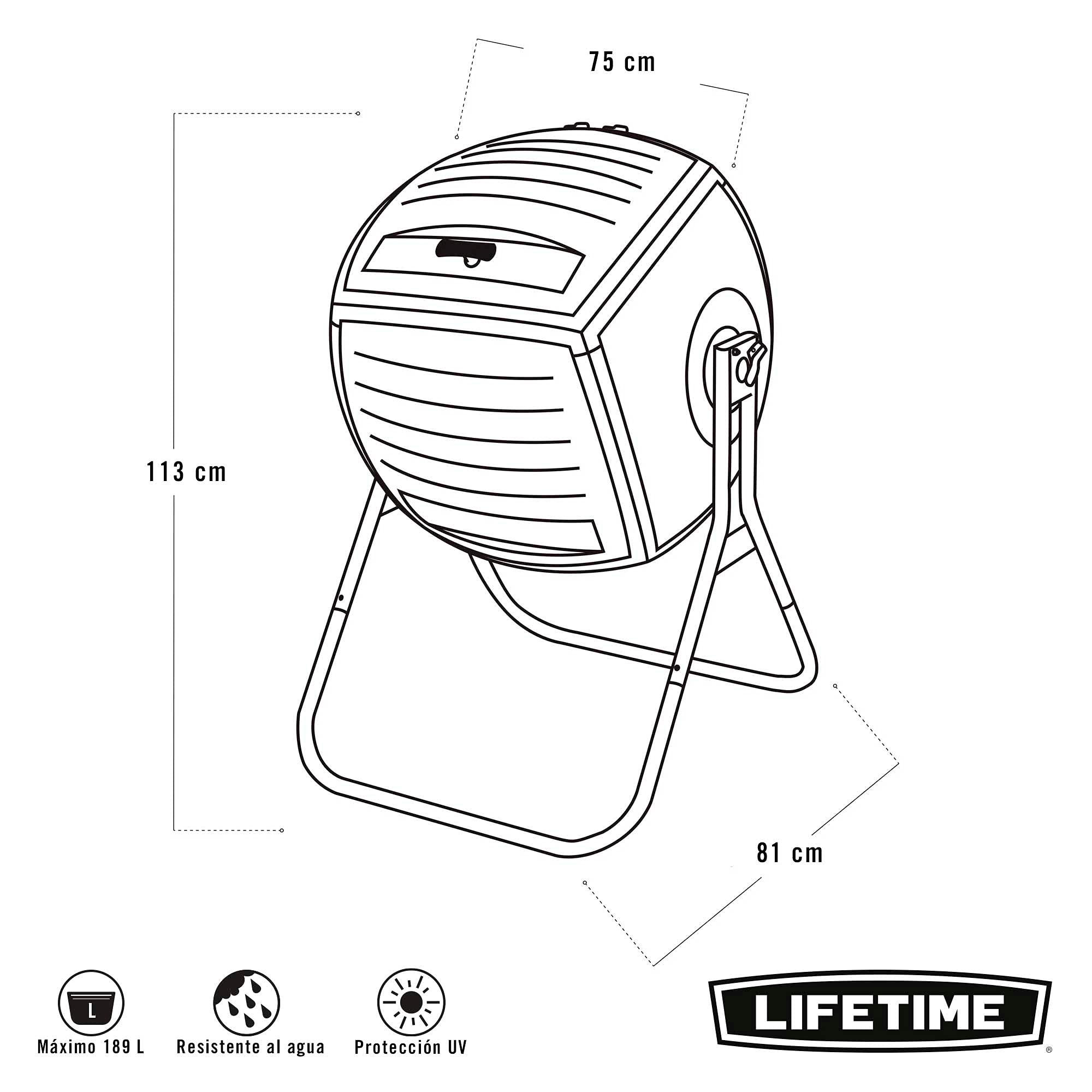 LIFETIME 60076 - Compostador doméstico ultrarresistente 75x81x113 cm 189 litros