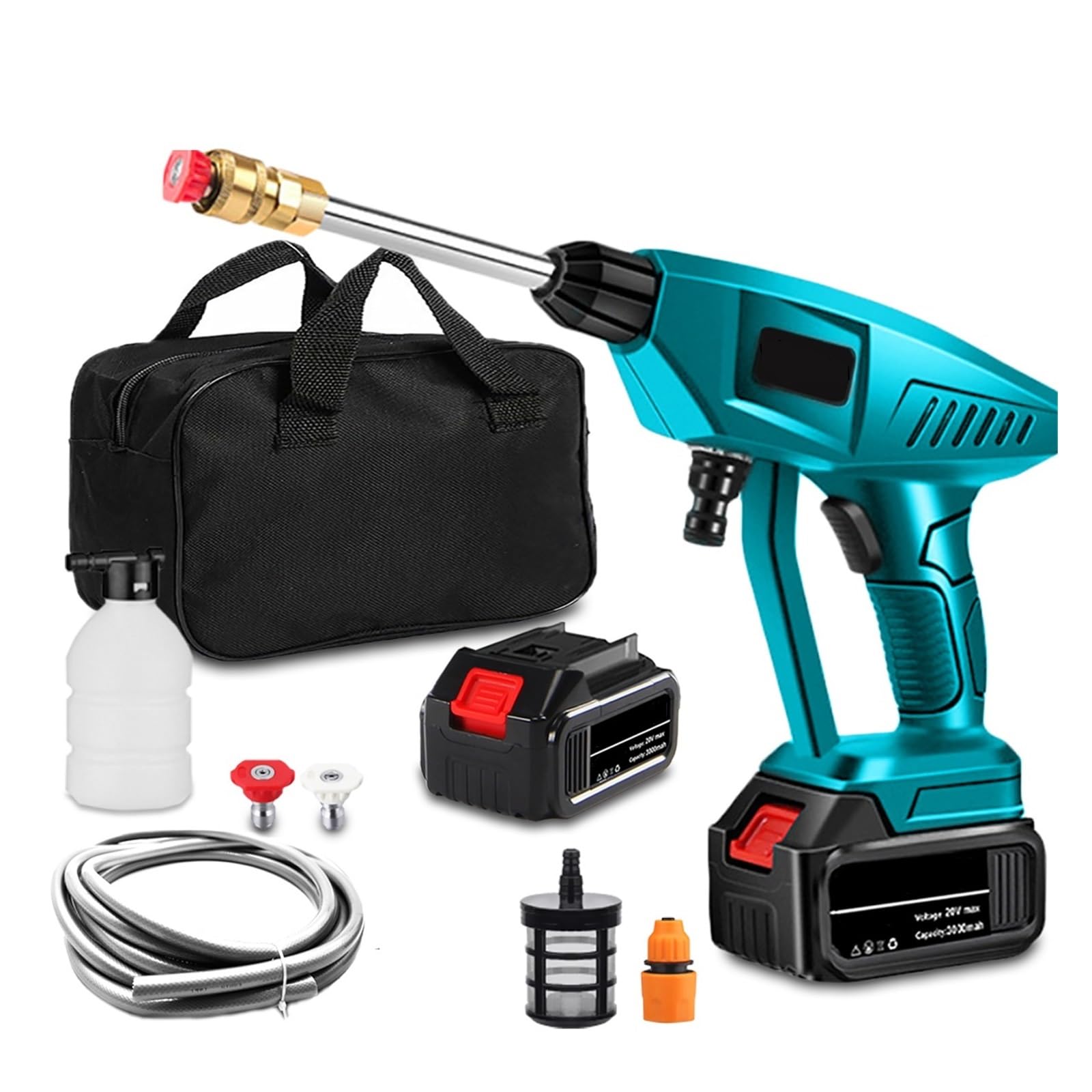 Lavadora Portátil De Alta Presión Inalámbrica For Lavado Coches, Pistola Agua, Generador Espuma con Bolsa Herramientas For Batería Potente Chorro A PresióN