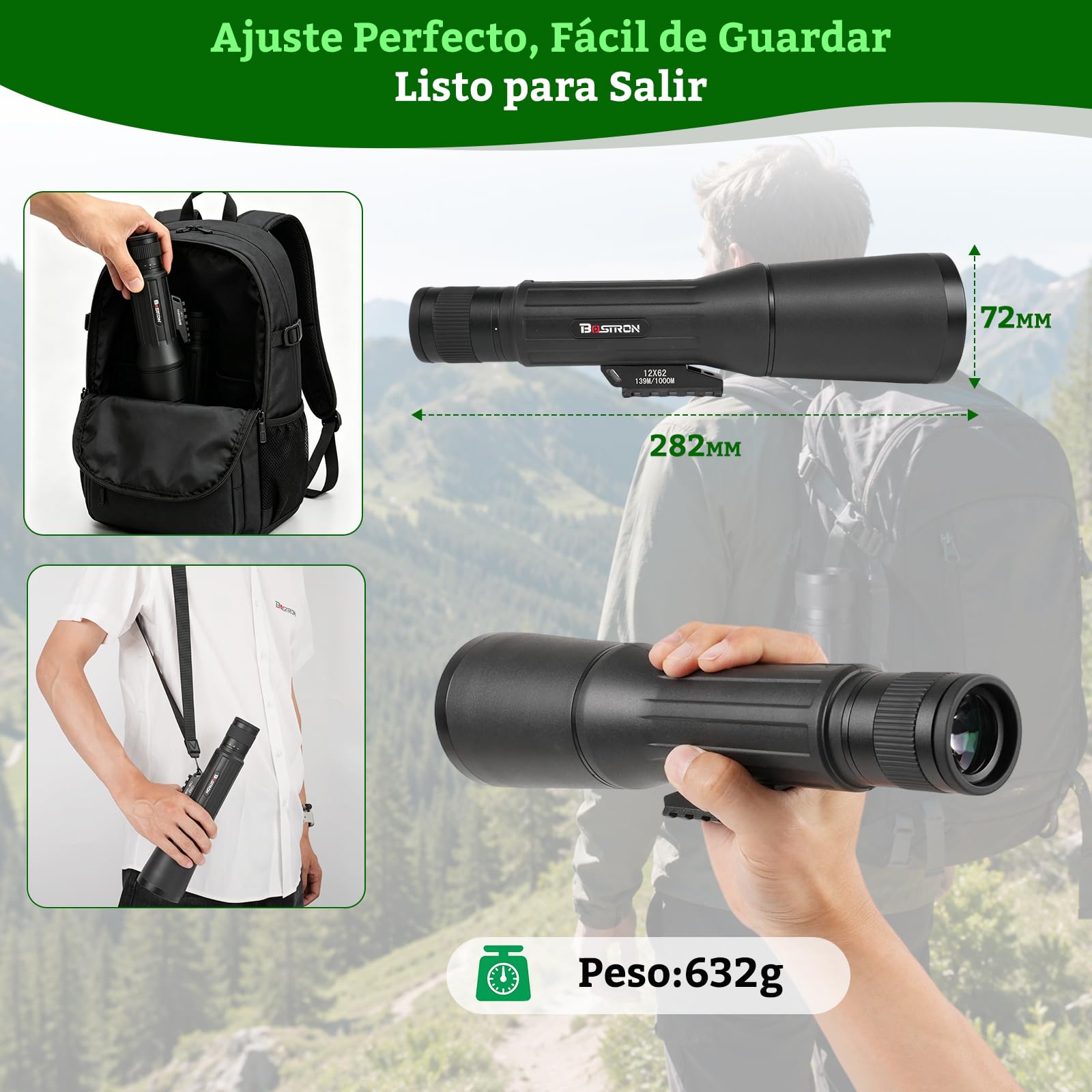 Telescopio Terrestre con trípode12×62 Impermeabile para Caza | Cannocchiale da Osservazione,HD FMC BAK4 Telescopio Terrestre para Tiro al Blanco, Observación de Aves,Vida Silvestre