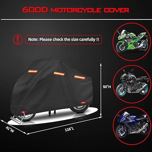 Miniatura 8 de OWEEIO Funda gruesa para motocicleta 600D resistente, cubierta impermeable para exteriores, cubierta universal para vehículo de motocicletas con