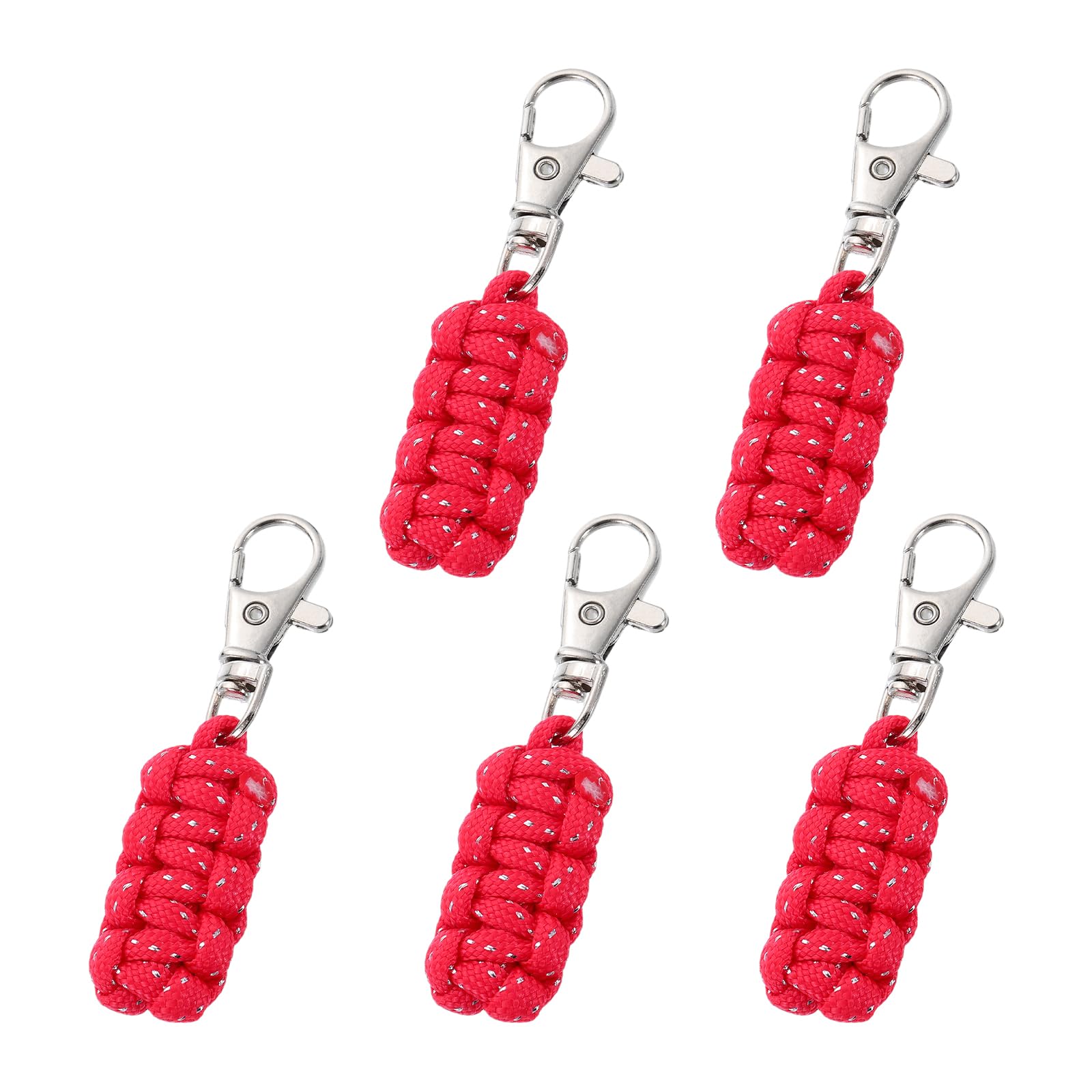 YELARXI Paracord Zipper Pull Polyester Zipper Pulls Replacement Woven Rope with Metal Clasp, 80 mm Length Fit for Backpacks Clothing Luggage Accessories - Cylinder (5 Pack, Red)