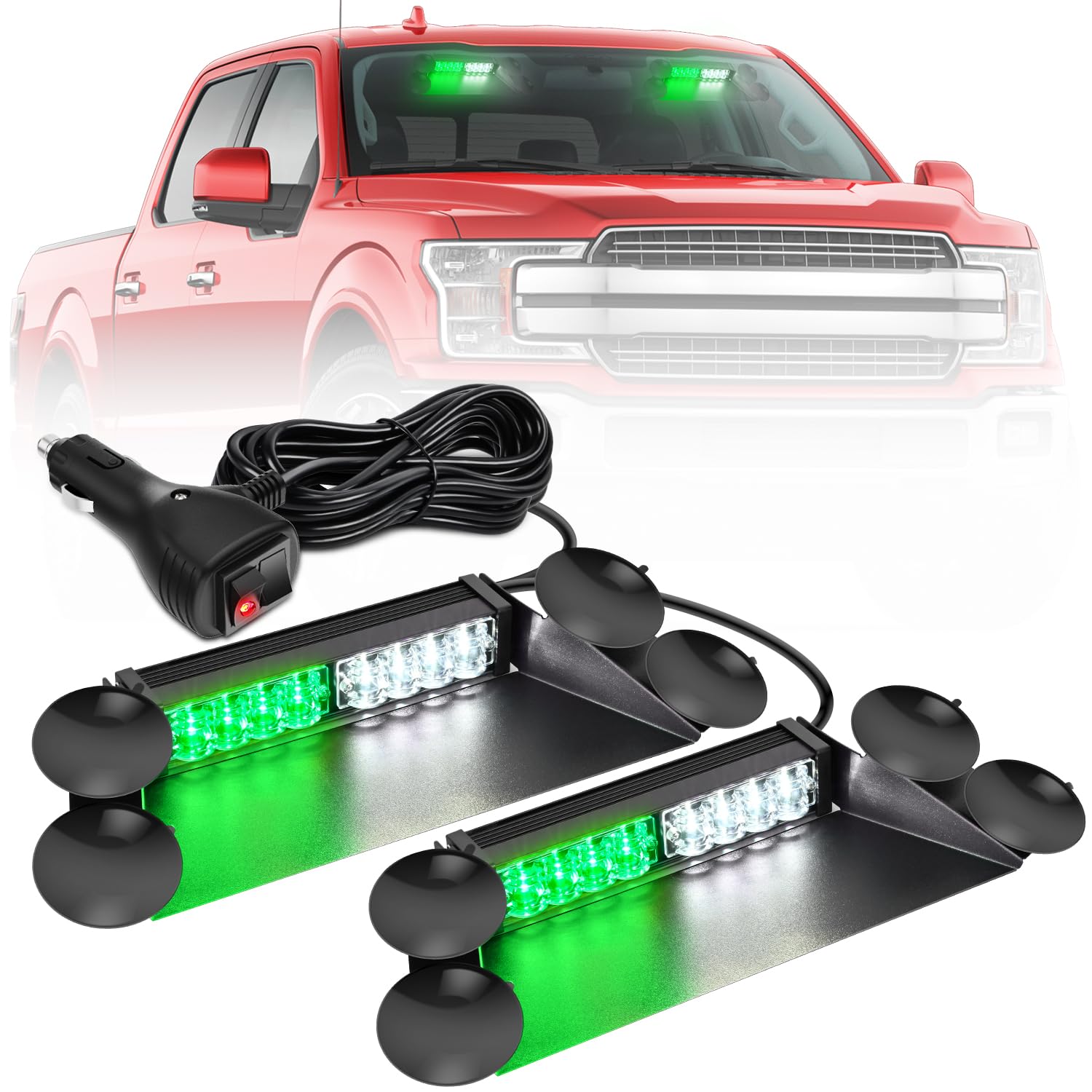 Nilight 16LED Green White Dash Strobe Light Cigarette Lighter Plug