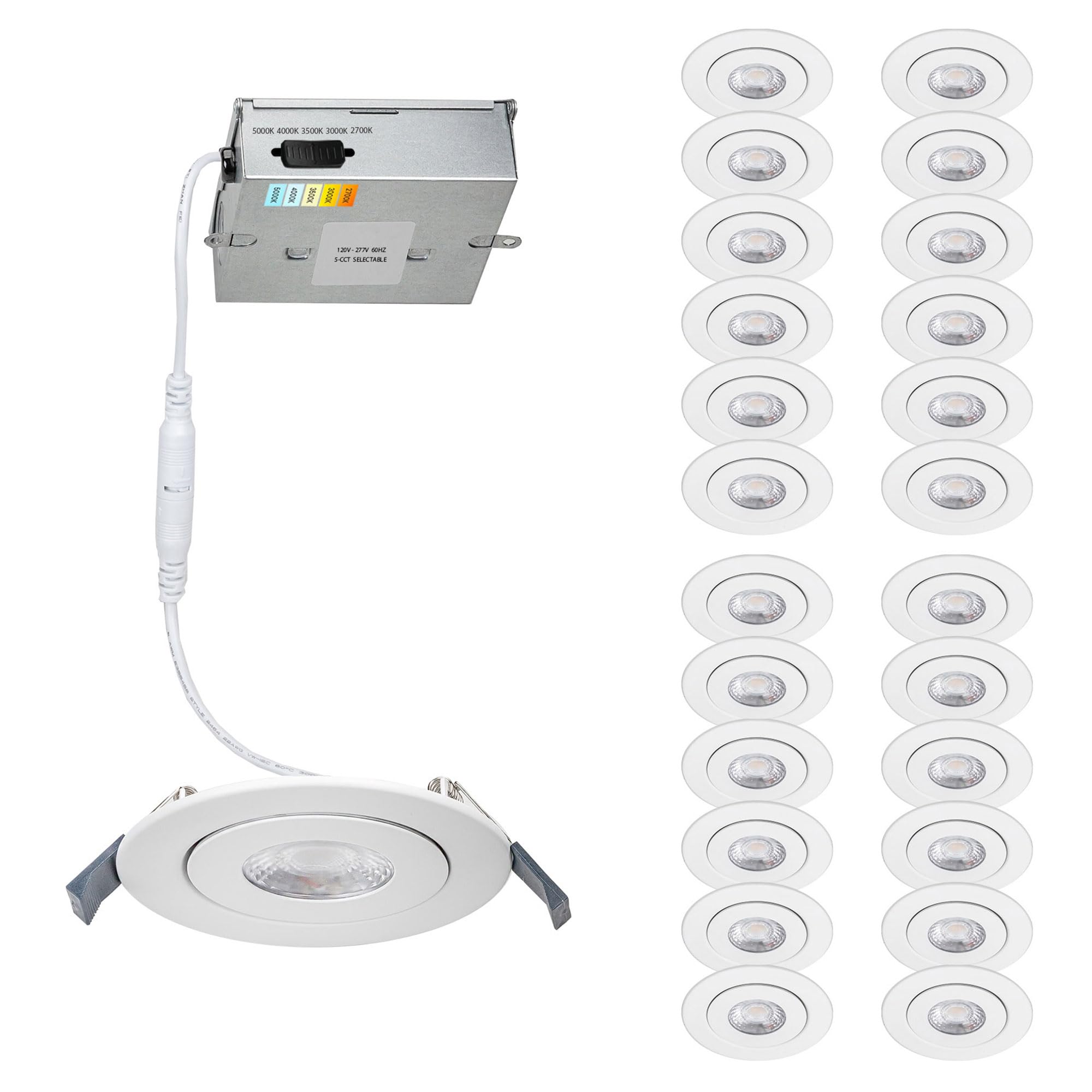WAC LightingLotos 4in LED Round Adjustable Recessed Light 5-CCT Selectable 9W 700 Lumens IC-Rated Airtight 120V-277V Universal in White (Pack of 24)