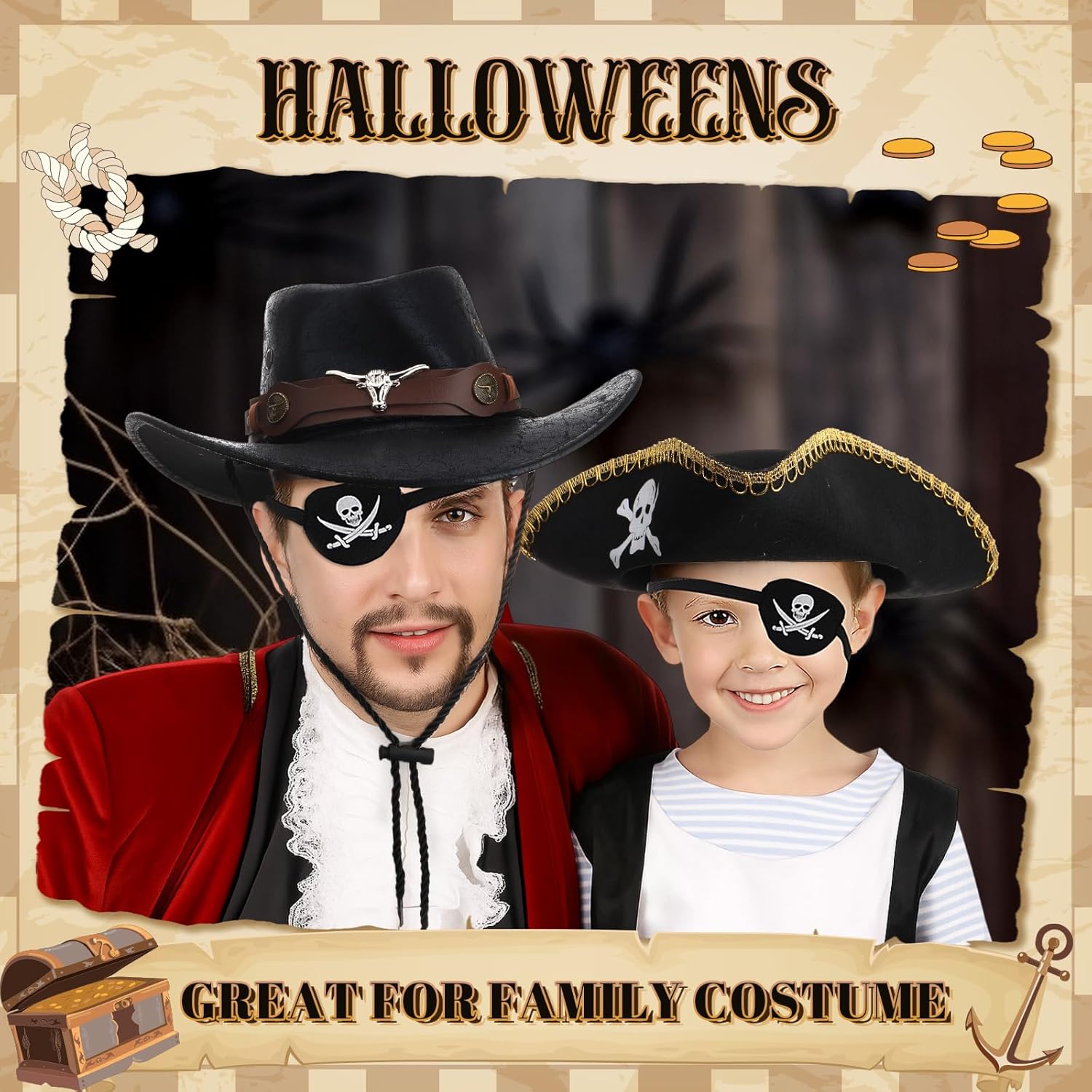 9 Pcs Pirate Hat Sash and Eye Patch Set, Pirate Festival Costume Adults Mardi Gras Medieval Renaissance Outfits - Image 4