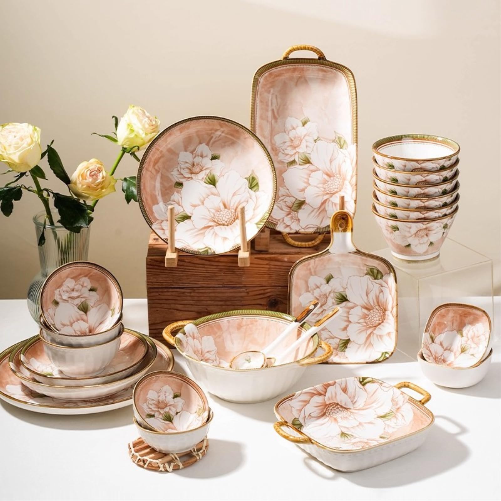 Japanisches Kamelien-Schüssel-Set, Unterglasur, Keramik, Haushaltskamelie, 30,5 cm, binaurale Fischschale