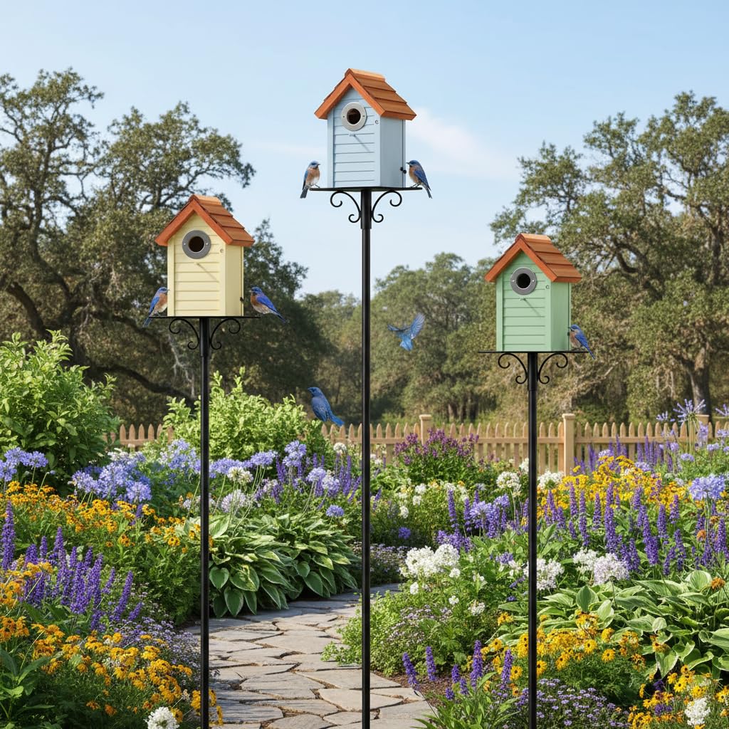 Paquete de 3 casas para pájaros Bluebird para espacio exterior, casa de pájaros para montaje en pared, caja nido de golondrina de árbol con protector de depredador de acero inoxidable, pintura UV de