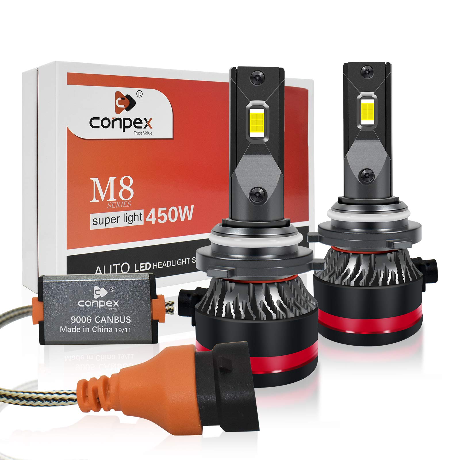 CONPEX 9006 HB4 LED Headlight Bulbs Conversion Kit 12,000 LM Extremely Bright 6000K Xenon White 2 Years Warranty for High Beam Low Beam