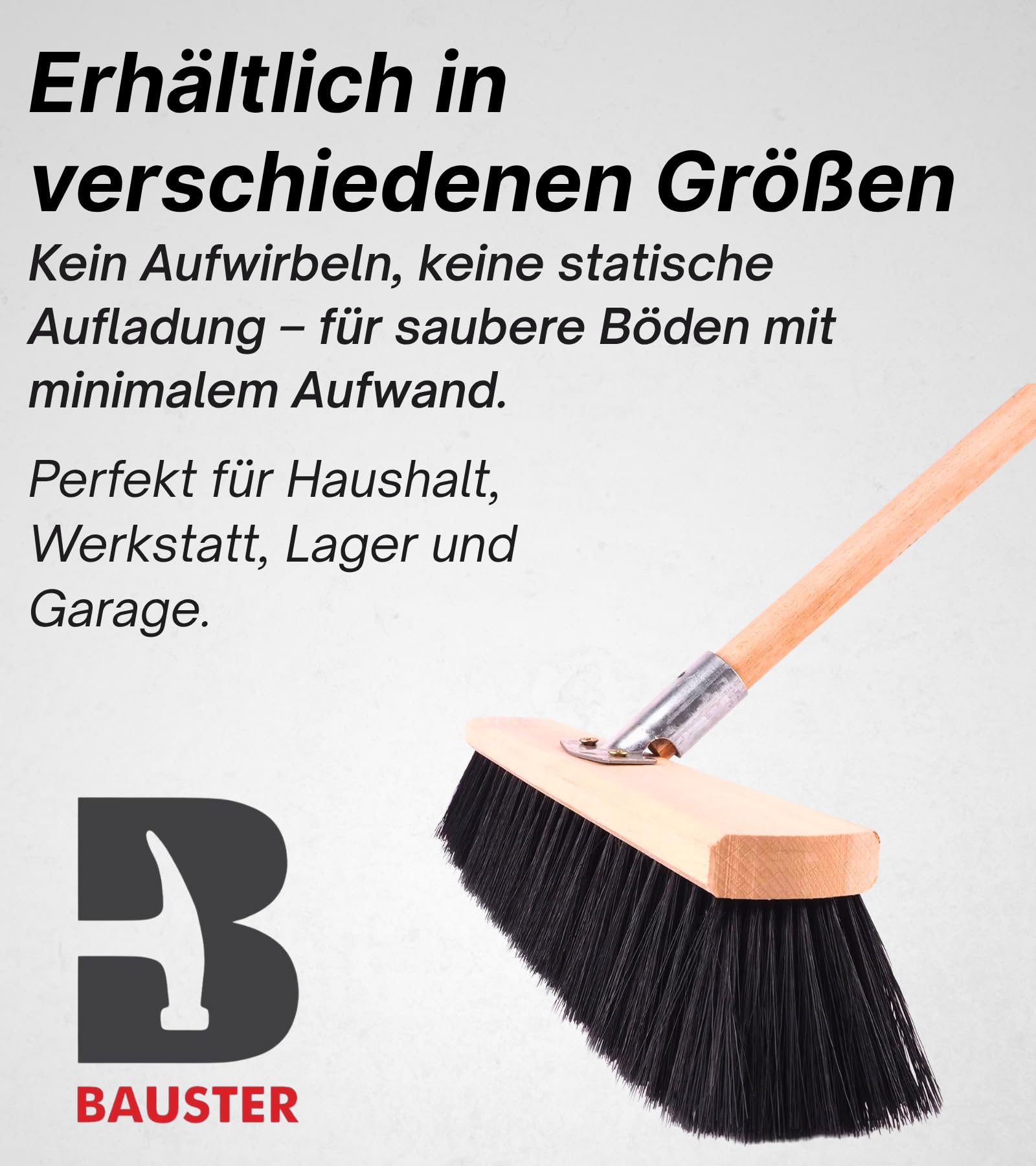 Robuster Besen mit 120 cm Stiel | Nylonborsten | Straßenbesen & Zimmerbesen | Industrie-, Hallen- & Gartenbesen | Verschiedene Breiten 300–1000 mm (Besen 500 mm + Stiel 120 cm)